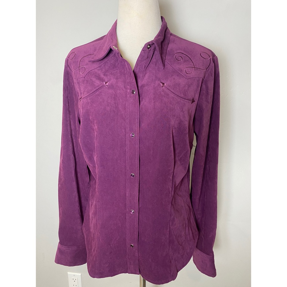 Shyanne Vintage 90s Western Faux Suede Purple Pearl Snap Embroidered Shirt M